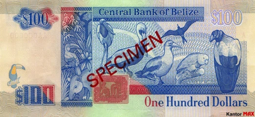 Rückseite der 100-Belizean-Dollar-Banknote, Serie 1990.