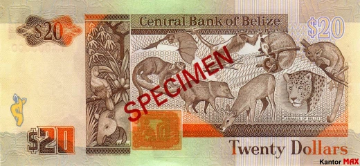 Rückseite der 20-Dollar-Banknote von Belize, Serie 1990.
