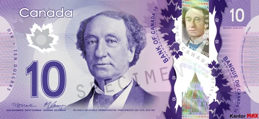 Vorderseite der 10-kanadischen Dollar-Banknote, ausgegeben im Jahr 2013