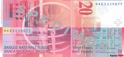 Tył banknotu 20 franków szwajcarskich 8 serii