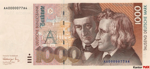 1000 marek niemieckich DEM - przód