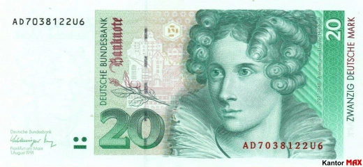 Przód 20 marek niemieckich DEM