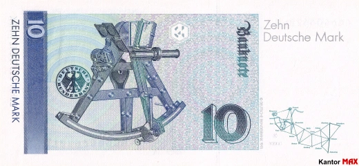 Tył 10 marek niemieckich DEM