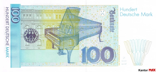 Tył 100 marek niemieckich DEM