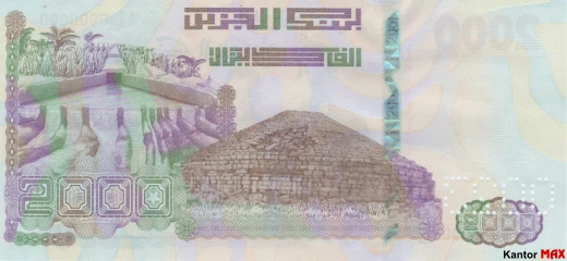 Die Rückseite der algerischen Dinar-Banknote 2021 2000