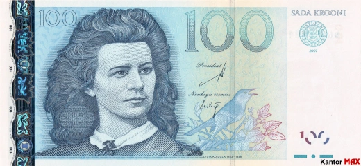 Przód wycofanego banknotu 100 koron estońskich z 2007 roku
