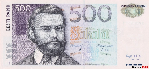 Przód wycofanego banknotu 500 koron estońskich z 2007 roku