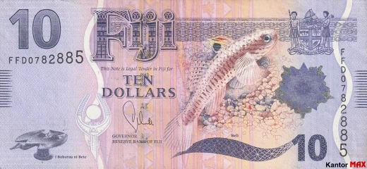 Die Vorderseite der Fidschi-10-Dollar-Banknote 2012