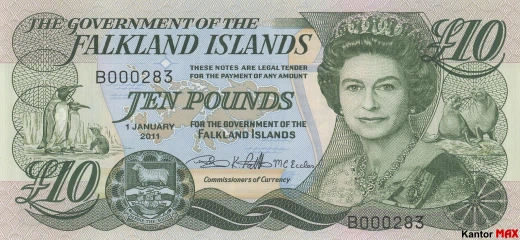 Przód banknotu 10 funtów falklandzkich edycja z 2011 roku