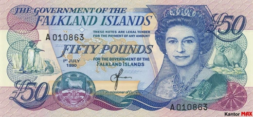 Przód banknotu 50 funtów falklandzkich edycja z 1990 roku