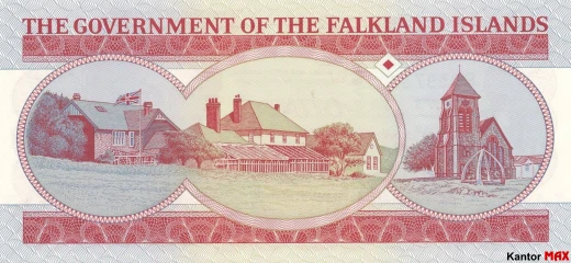 Tył banknotu 5 funtów falklandzkich edycja z 2005 roku