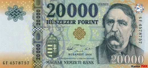Vorderseite der 20.000 ungarischen Forint-Banknote, Ausgabe 2015