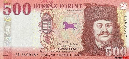 Vorderseite mit 500 ungarischen Forint, Ausgabe 2018