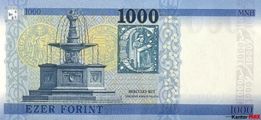Die Rückseite der 1000-Forint-Banknote, Ausgabe 2017