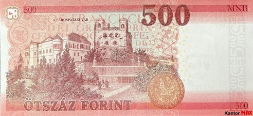 Die Rückseite der 500-Forint-Banknote, Ausgabe 2018
