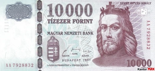 Przód wycofanego forinta węgierskiego 10.000 edycja 1997 rok