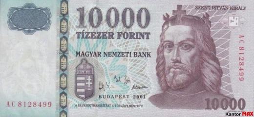 Przód wycofanego forinta węgierskiego 10.000 edycja 2001 rok