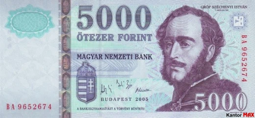 Przód wycofanego forinta HUF 5000 edycja 2005-2006 r.