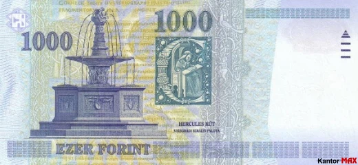 Tył wycofanego banknotu forinta 1000 HUF edycja 1998-1999 r.