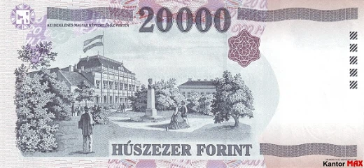 Tył wycofanego forinta węgierskiego 20.000 edycja 2008-2009 r.