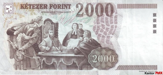 Tył wycofanego forinta węgierskiego 2000 z 2005 roku