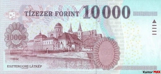 Tył wycofanego forinta węgierskiego 10.000 edycja 2008-2012 r.