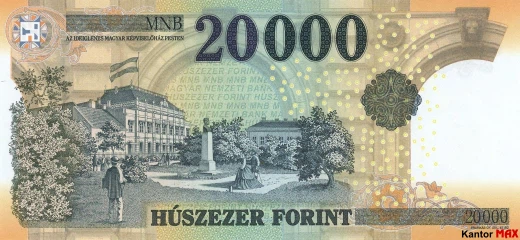 Tył wycofanego forinta węgierskiego 20.000 edycja 2018 r.