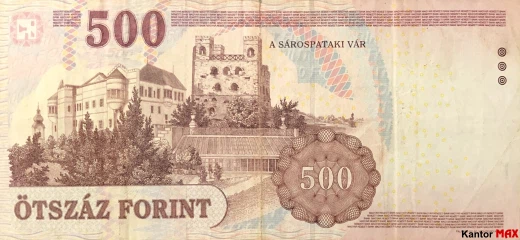 Tylna strona wycofanego banknotu 500 forintów węgierskich edycja 2013 roku