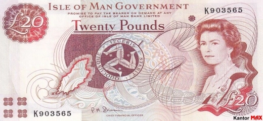 Przód 20 funtów Wyspy Man seria 2013 rok