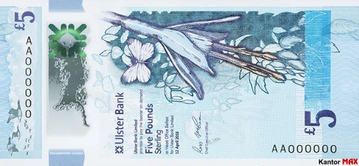 Przód banknotu 5 funtów Irlandii Północnej Ulster Bank
