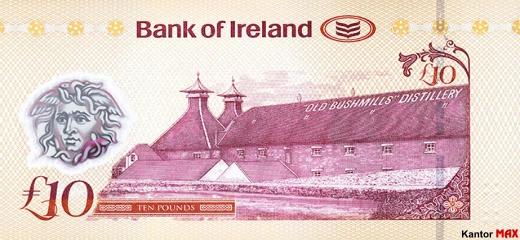 Tył polimerowego banknotu 10 funtów Irlandii Północnej seria Bushmills
