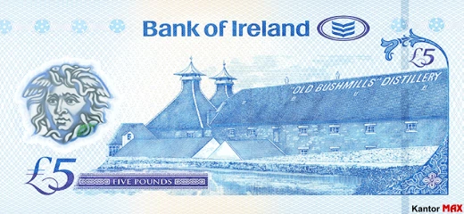 Tył banknotu polimerowego 5 funtów Irlandii Północnej seria Bushmills