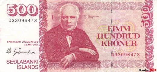 Vorderseite der 500 isländischen Kronen-Banknote von 2005