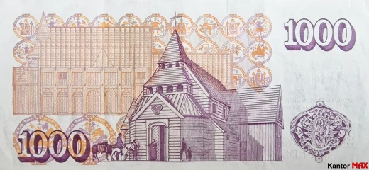 Die Rückseite der 1.000 isländischen Kronen-Banknote aus dem Jahr 2004.