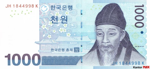 Vorderseite der 1000 südkoreanischen Won-Banknote 2007