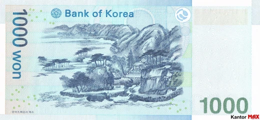 Die Rückseite der 1.000 südkoreanischen Won-Banknote, 2007