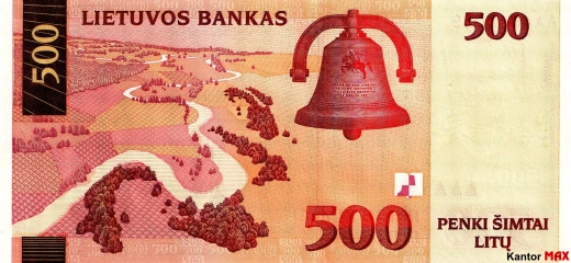 Tył wycofanego banknotu 500 litów litewskich edycja 2000 rok