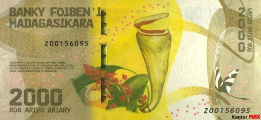 Die Rückseite der 2.000-Ariary-Banknote
