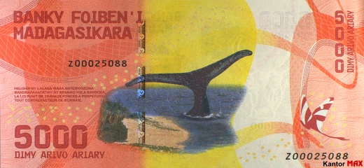 Die Rückseite der 5.000-Ariary-Banknote