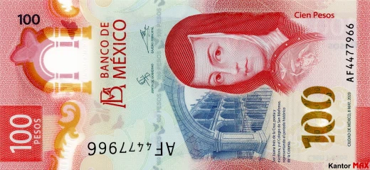 Vorderseite der 100 mexikanischen Peso-Polymerbanknote, Serie G 2020