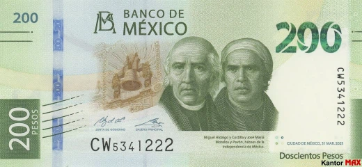 Vorderseite der 200 mexikanischen Peso-Banknote der Serie G 2019