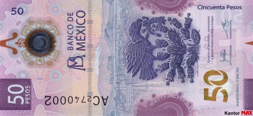Vorderseite der Polymerbanknote 2021 50 Mexikanische Pesos Serie G