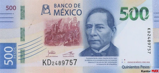 Vorderseite der 500 mexikanischen Peso-Banknote der Serie G 2018