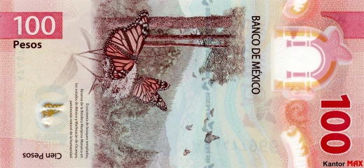 Rückseite der 100-mexikanischen Peso-Banknote aus Polymer 2020