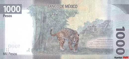Die Rückseite der 1.000 mexikanischen Peso-Banknote der Serie G aus dem Jahr 2020