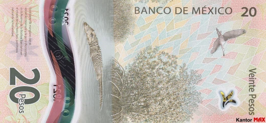 Rückseite der 20 mexikanischen Peso-Polymerbanknote, Serie G 2021