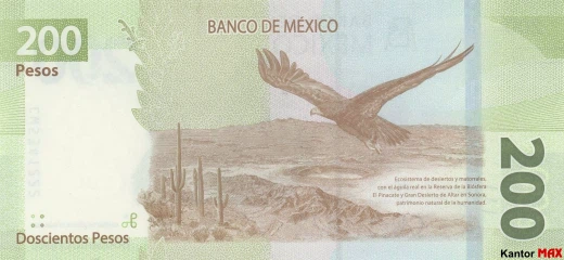 Die Rückseite der 200 mexikanischen Peso-Banknote, Serie G 2019