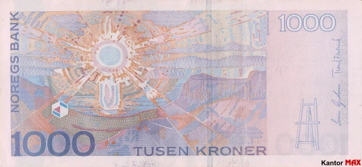 Tył wycofanego banknotu 1000 koron norweskich emisja 2001-2004 rok