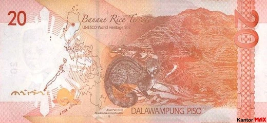 Tył banknotu 20 peso filipińskich 2022 rok