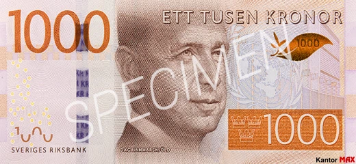 Przód banknotu 1000 koron szwedzkich 2015 r.